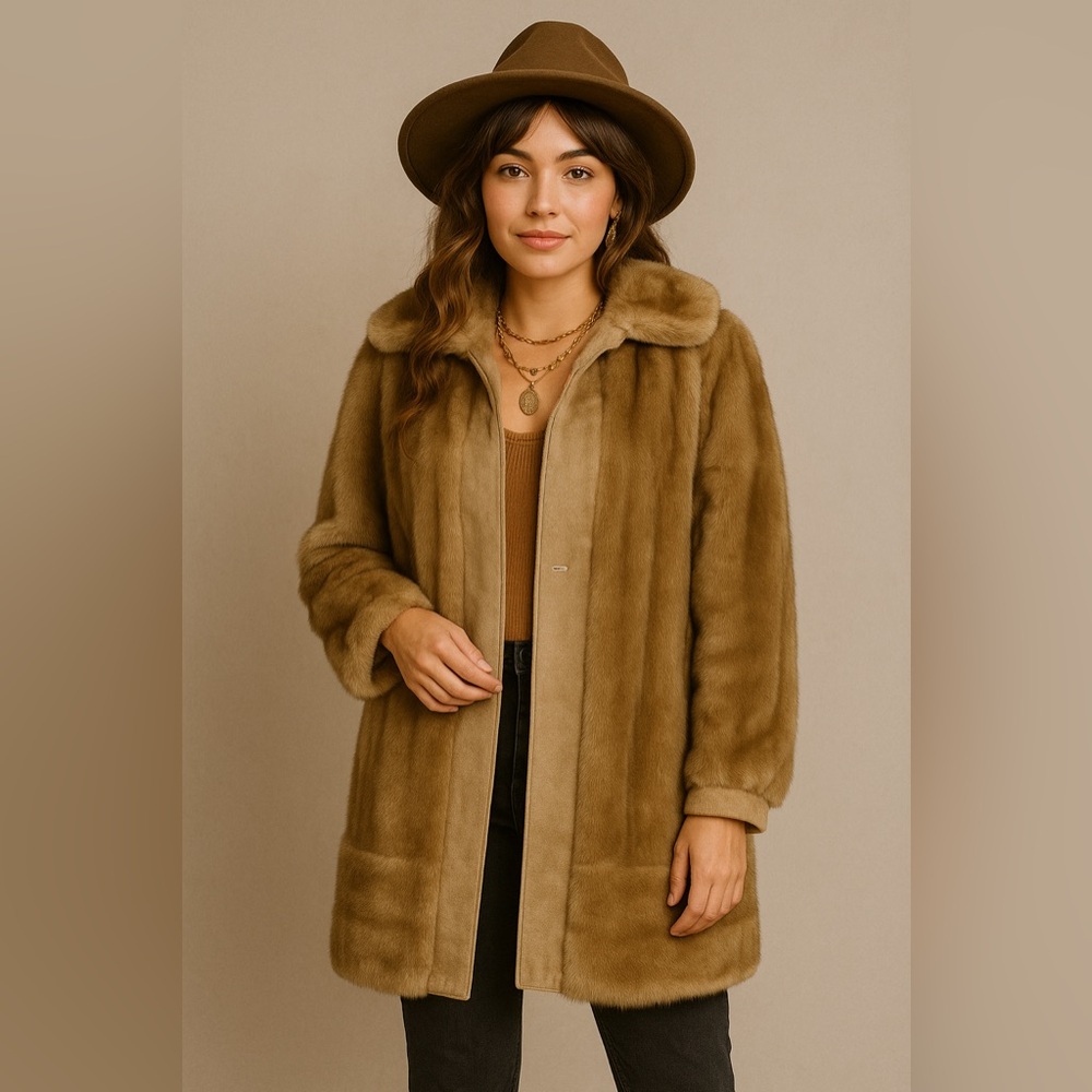 Vintage Faux Fur & Leather Trim Coat Unbranded Lined Women's Mobwife Cottagecore